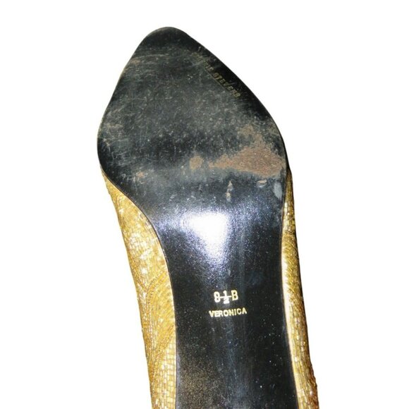 Valerie Stevens Veronica Gold Beaded Leather Kitten Heel Closed Toe Pumps - Picture 9 of 9